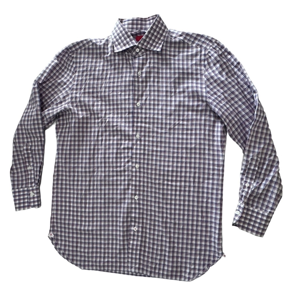 Isaia Napoli Current Cotton Dress Shirt Checks Men's  Size 15.5 - 39